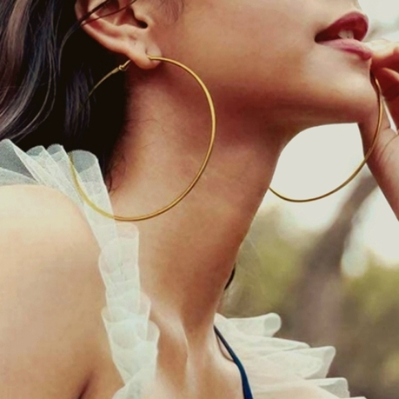 Huge Rose Gold Pink Butterfly Charm Hoops Big XL Oversized Hoop Earrings KATTA - Picture 7 of 9